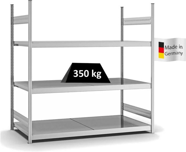 PROREGAL Weitspannregal Stecksystem T-Profil mit 3 Ebenen Stahlplatten, verzinkt, Farbe: Silber, H x B x T: 200 x 200 x 80 cm - Bild 1
