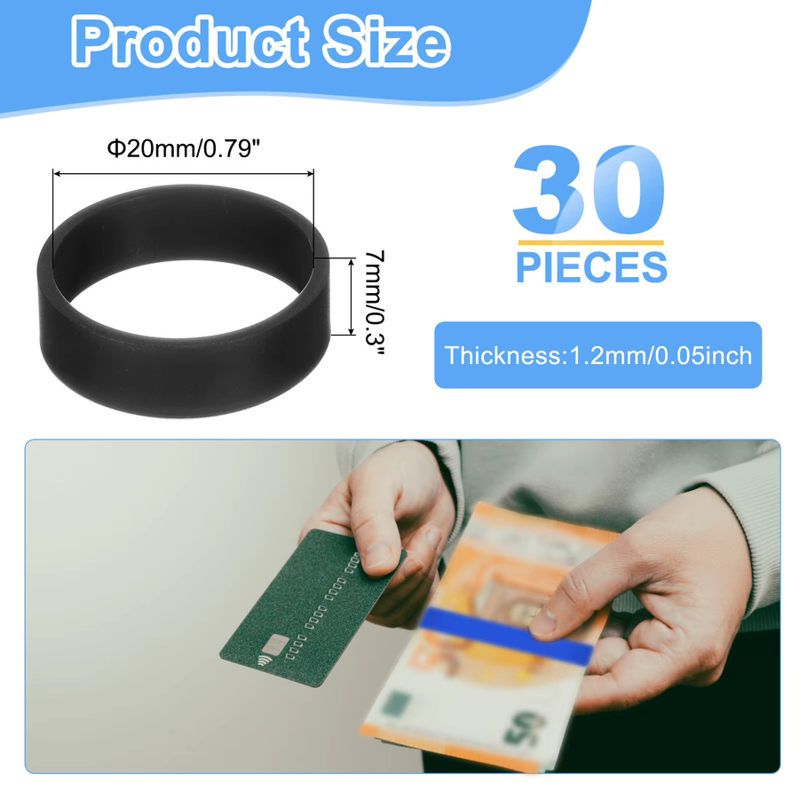 30 Stück Silikon-Gummibänder in Blau als elastische Ringe und Kabelbinder zum Verpacken von Kordeln und Taschen - Bild 3