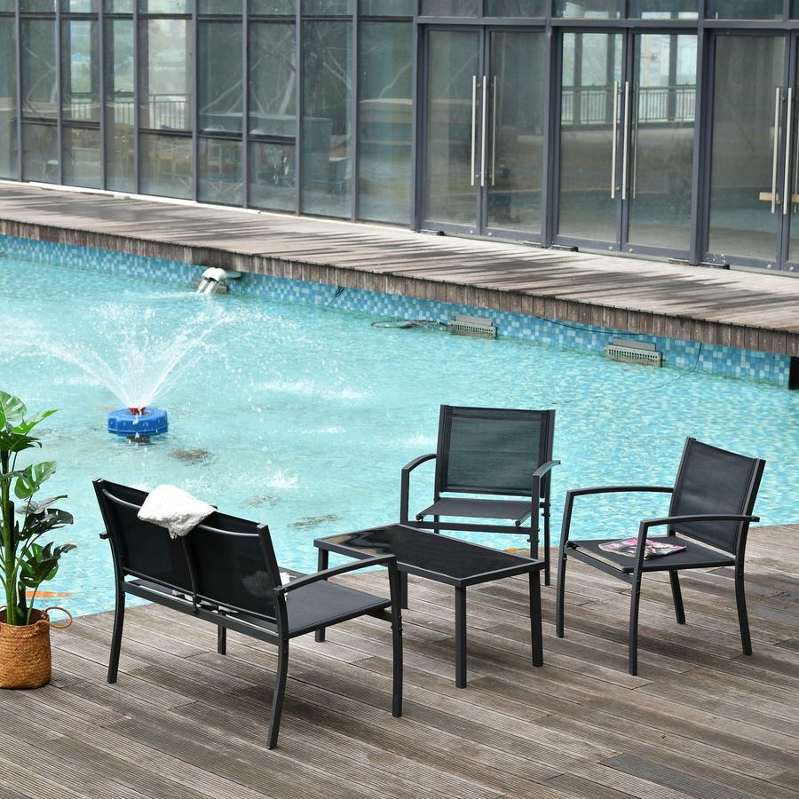 Outsunny Garten-Loungeset 4-teilig aus Metall und Glas in Schwarz - Bild 2