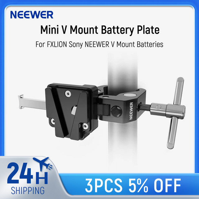 NEEWER Mini-Batterieplatte mit V-Mount, Super-Krabbenklemme und QR-Schloss für Stativlichtständer, C-Ständer und Gimbal-Säule, Schwarz - Bild 1
