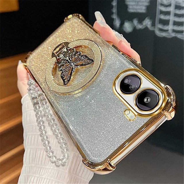 Glitzer Schmetterling Kristall Handyhülle für Honor Magic 8 Lite 7 6 Lite 5 6 7 Pro, Stoßfeste weiche Abdeckung mit Armband, Transparent/Multicolor - Bild 1