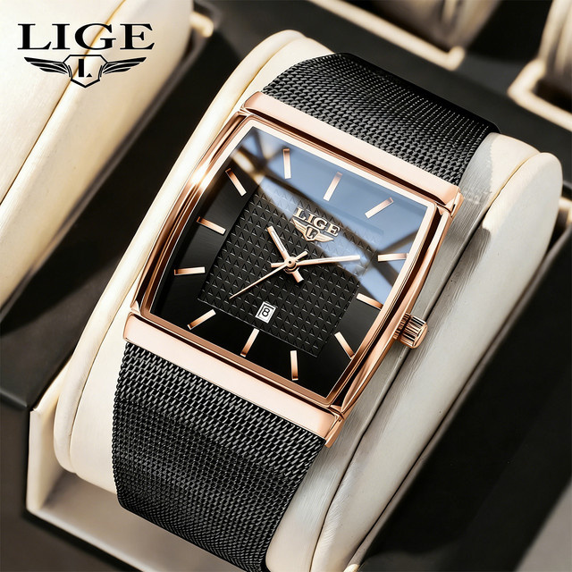 LIGE Armbanduhr Quarz, Edelstahl, Silber, Schwarz, Herren - Bild 1