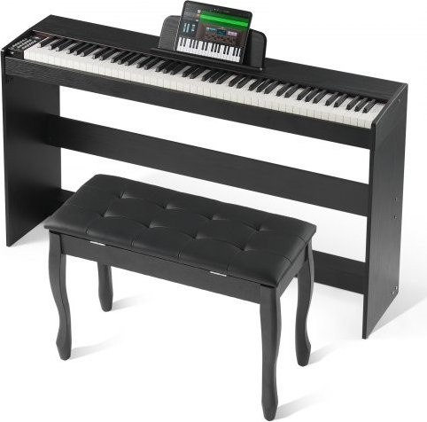 VEVOR Digitales Klavier mit 88 gewichteten Tasten, Dual-Keyboard und Lautsprechern, inklusive Ständer, Bank und Kopfhörer, Bluetooth, USB und MIDI, Schwarz oder Weiß - Bild 1