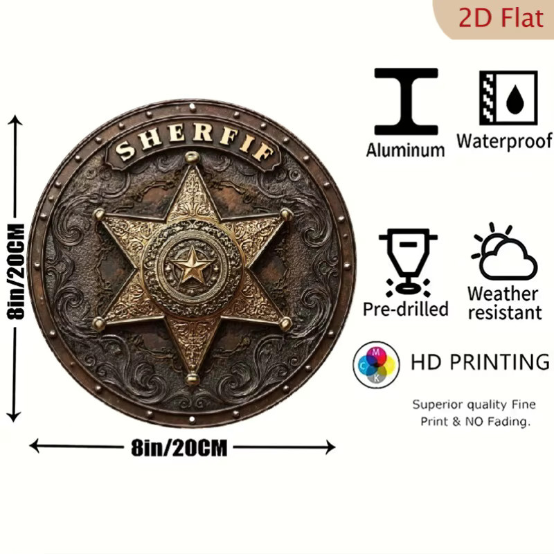 CIFBUY Vintage Western Sheriff-Abzeichen Metall-Wanddekoration in Gold - Bild 2