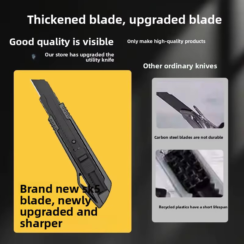 Einziehbares Universalmesser mit automatischer Verriegelung und Hochkarbon-Stahlklingen in Schwarz für 9mm Klingen - Bild 4