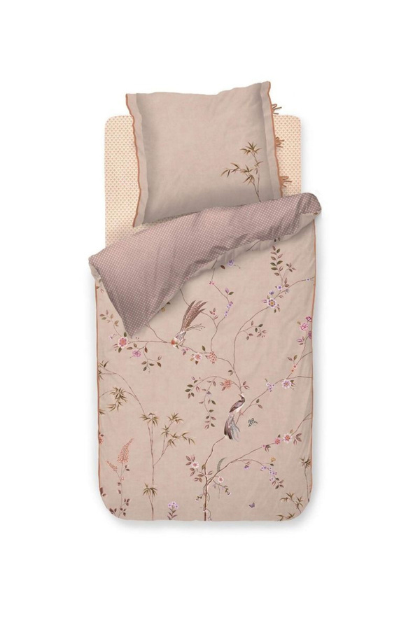 PIP Studio Perkal Bettwäsche Bamboo Blossom Khaki Wende mit Vögeln und Zweigen, B/H: 135 x 200 cm und 80 x 80 cm - Bild 1