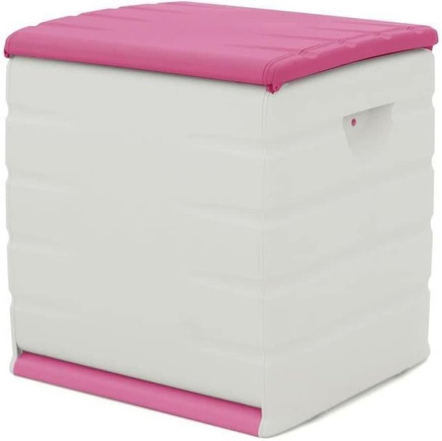 PLASTIKEN Abschließbare Kunststofftruhe mit Rollen für den Garten, 190 l, beige und pink - Bild 1