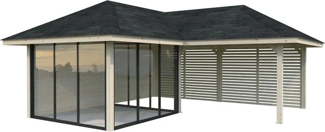 PALMAKO Pavillon Bianca Set 211 Slide aus Fichtenholz in Braun mit transparenten Alu-Schiebetüren und PZ-Schloss, B/H/T: 588 x 319 x 588 cm - Bild 2