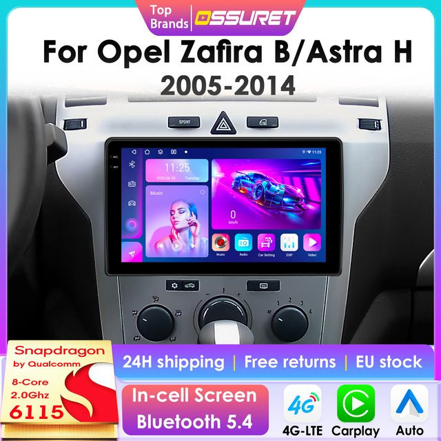 OSSURET 2DIN Android Autoradio mit 360-Grad-Kamera und Carplay für Opel Zafira B und Astra H, Farbe: Schwarz - Bild 1