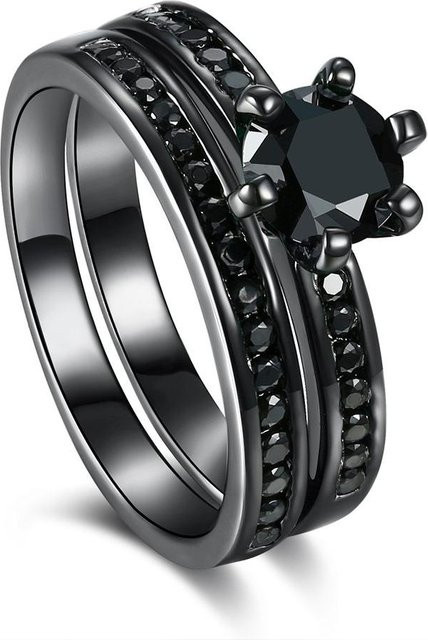 YIRAN Partnerringe Set, Edelstahl, Zirkonia, Schwarz, Unisex - Bild 1