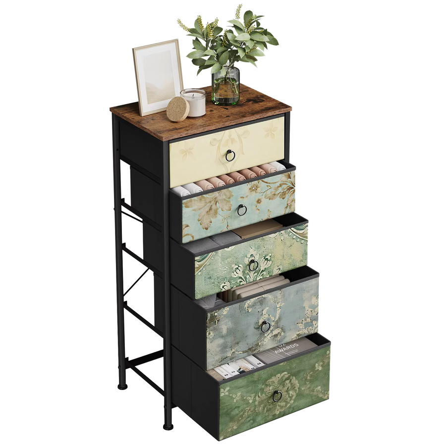 WOLTU Stoffkommode mit 5 Schubladen im Vintage-Design, Multicolour, floraler Aufbewahrungsorganisator für Flur und Küche - Bild 2