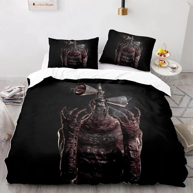 3-teiliges Siren Head Bettwäsche-Set aus Mikrofaser in Schwarz, bestehend aus einem Bettbezug und Kissenbezügen, B/H: 135 x 200 cm - Bild 1