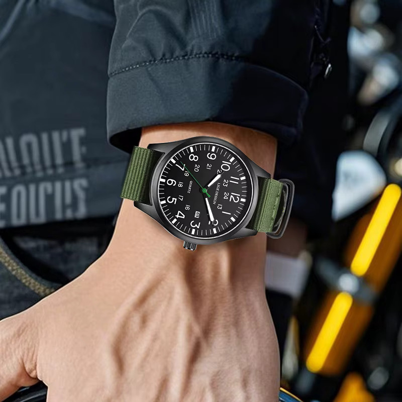 LIGE Armbanduhr Quarz, Textil/NATO, Schwarz, Herren, Datum, Leuchtzeiger - Bild 4