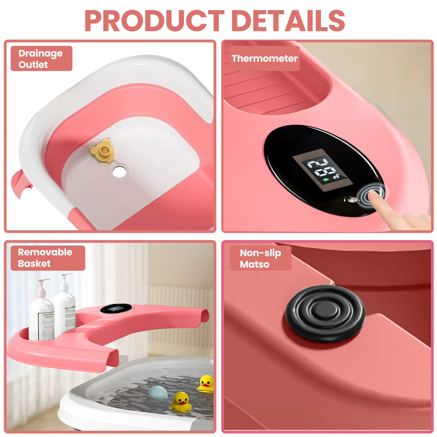 Faltbare Babybadewanne in Pink mit Ablaufloch, weichem Kissen und rutschfestem Design für unterwegs und zu Hause - Bild 2