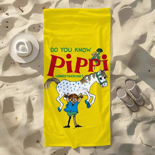 Pippi L-Langstrumpf Handtuch von Creative Man, schnelltrocknend und weich, weiß/mehrfarbig, B: 76 cm, H: 152 cm - Bild 1