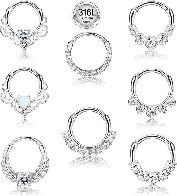 Drperfect Septum Clicker Ring, Edelstahl, Zirkonia, Unisex - Bild 1