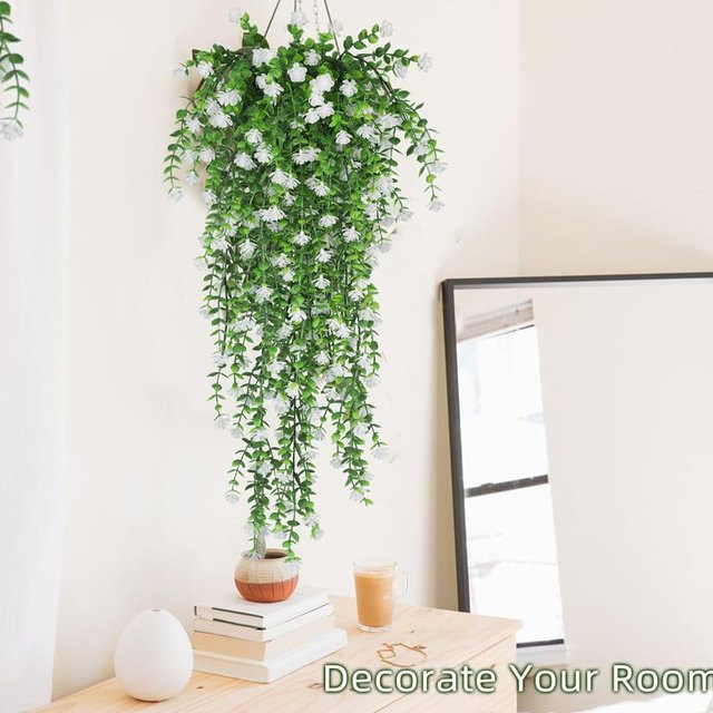 HUALIANQI Künstliche Eukalyptus-Pflanze in Weiß und Grün als hängende Dekoration für Hochzeit und Garten - Bild 1