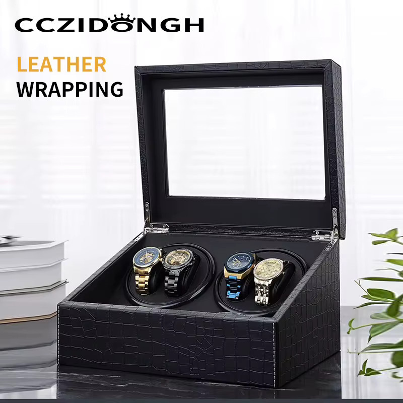 CCZIDONGH Uhrenbeweger 4+6 Fächer, Krokodilleder-Optik, Schwarz - Bild 2