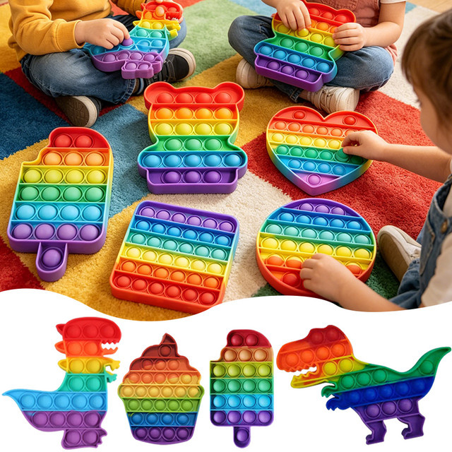 Bandai Regenbogen-Pop-Bubble-Fidget-Spielzeug, Bunt / Mehrfarbig, Silikon, Dinosaurier - Bild 1