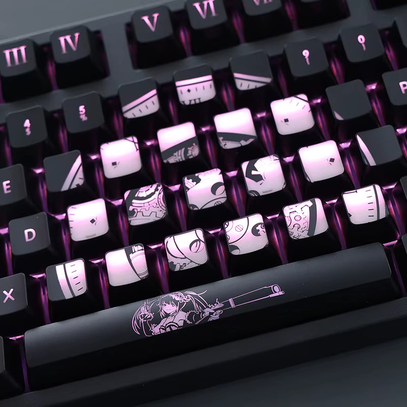 Tokisaki Kurumi Tastenkappen in Transparent und Schwarz mit RGB-Lichteffekt und mattierter OEM-Oberfläche - Bild 3