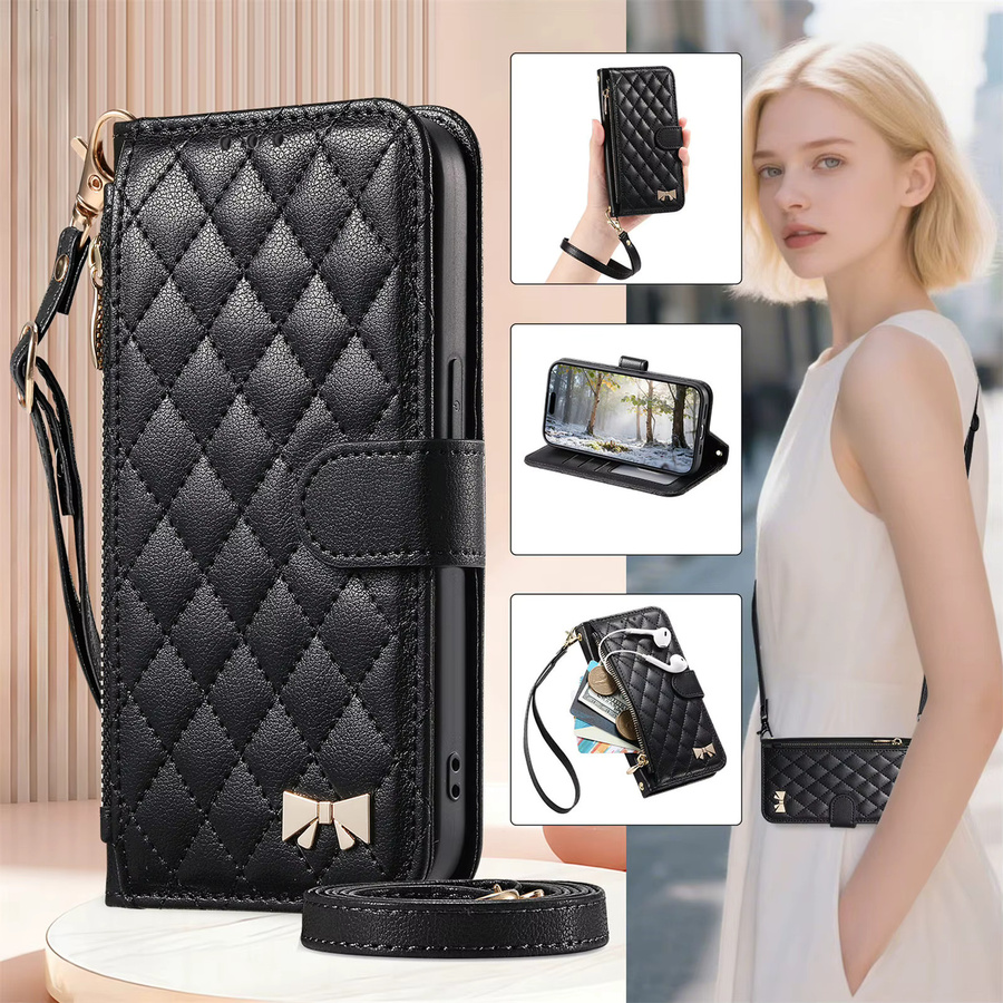 Samsung Crossbody Handyhülle aus PU-Leder mit Reißverschluss und Handgelenk-Gurt als Brieftasche für Galaxy S25 Plus S24 FE S23 Ultra S22 A56 5G A54 in Schwarz oder Weiß - Bild 3