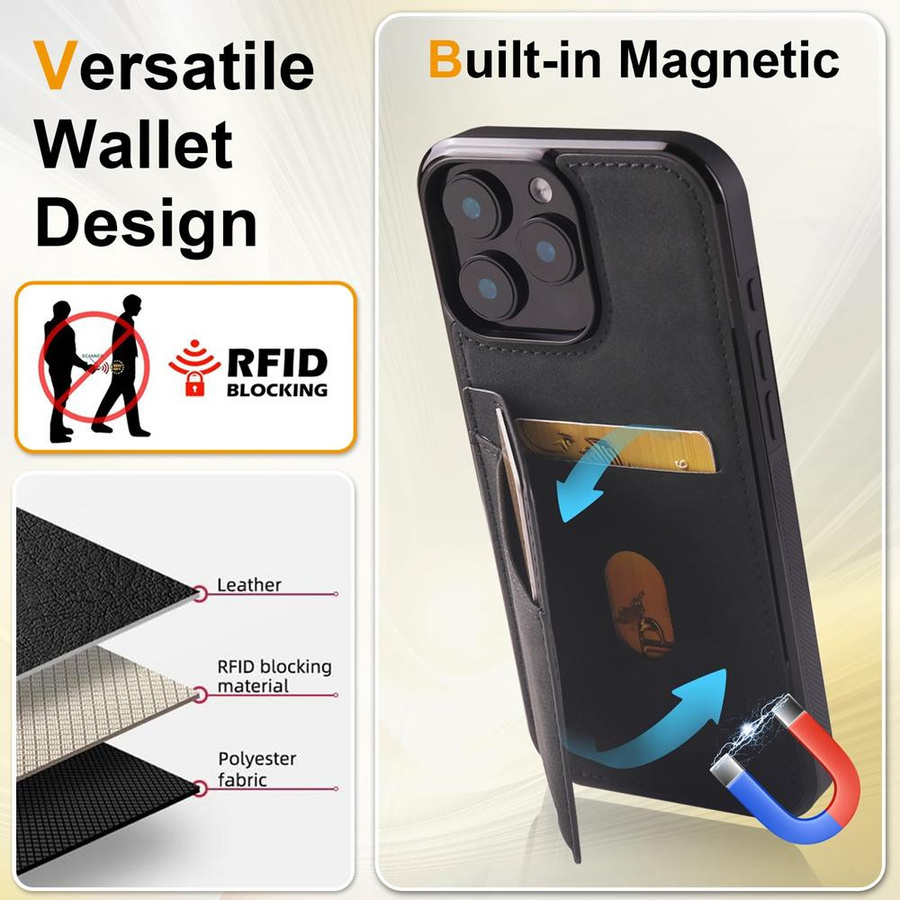 Ubasy Retro PU Leder Handyhülle mit Kartenfach und Ständer für Apple iPhone 16 15 14 13 12 11 Pro Max Plus mini in Grau - Bild 4