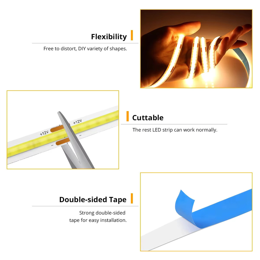 Gyarfas COB-LED-Lichtstreifen-Set mit dimmbarer RF-Fernbedienung, weiß, USB-Anschluss für Schrank- und Hintergrundbeleuchtung - Bild 4