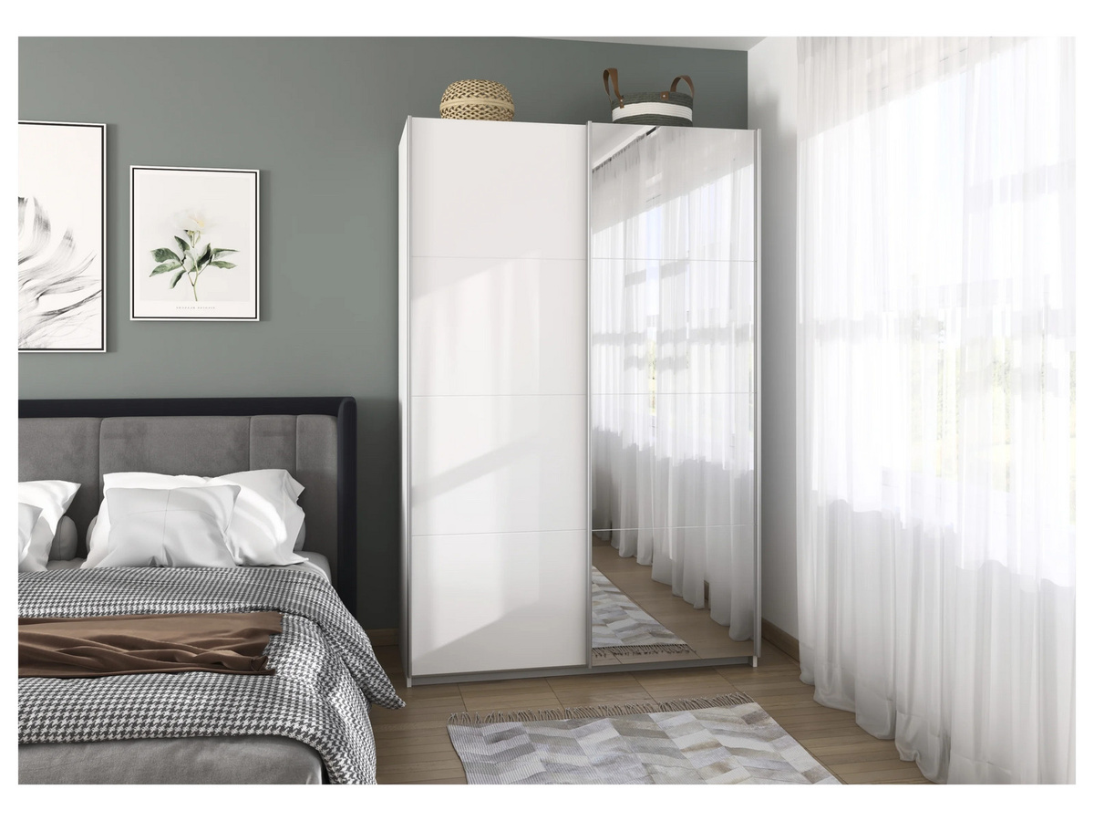 RAUCH ORANGE Quadra Schwebetürenschrank mit Spiegelelementen und integrierten Schubladen, Farbe: Weiß, B/T/H: 136 x 62 x 210 cm - Bild 2