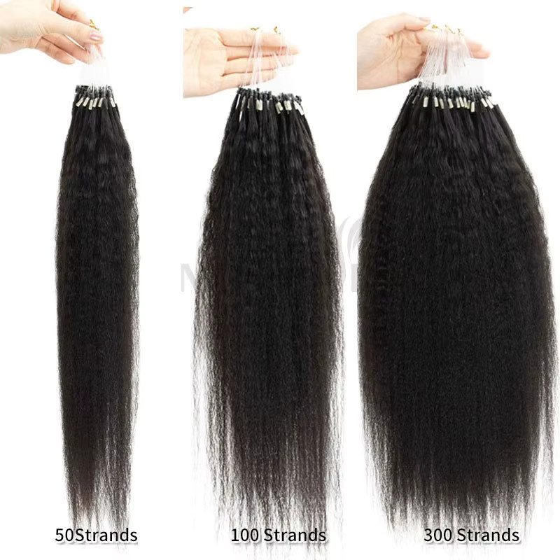 Kinky Straight Micro Loop Echthaar-Extensions, Remy, 1B, 50 Stränge - Bild 4