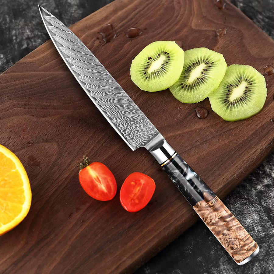 Xituo Profi-Küchenmesser aus silberfarbenem VG10-Damaststahl mit ergonomischem Holzgriff, Klingenlänge: 12,7 cm - Bild 4