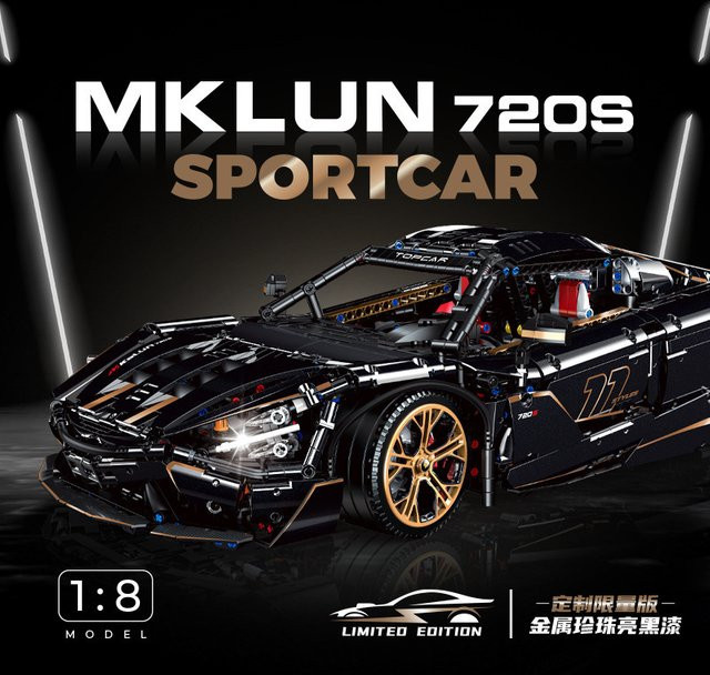 GULY 10625 Technischer 720S Supersportwagen Baukasten in Schwarz, 3658 Teile, 1:8 Modellbausteine für Erwachsene - Bild 1