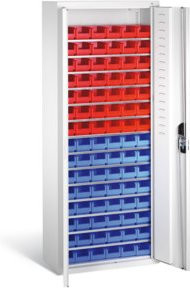 C+P Magazinschrank mit 90 Sichtlagerkästen in Lichtgrau, H: 169,0 cm, B: 70,0 cm, T: 30,0 cm - Bild 1