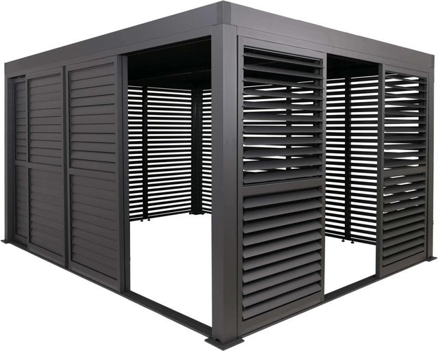 BERLINLODGE Alu Pergola mit Lamellendach in Anthrazit, Terrassenüberdachung mit 7 Lamellenpaneelen und 7 Schiebetüren, H x B x T: 220 x 400 x 300 cm - Bild 1