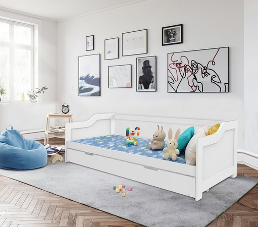 Better Home Funktionsbett aus Kiefernholz in Weiß, ausziehbares Kinderbett im skandinavischen Design inkl. Lattenrost, B/T/H: 80–90 x 190/200 x 85 cm