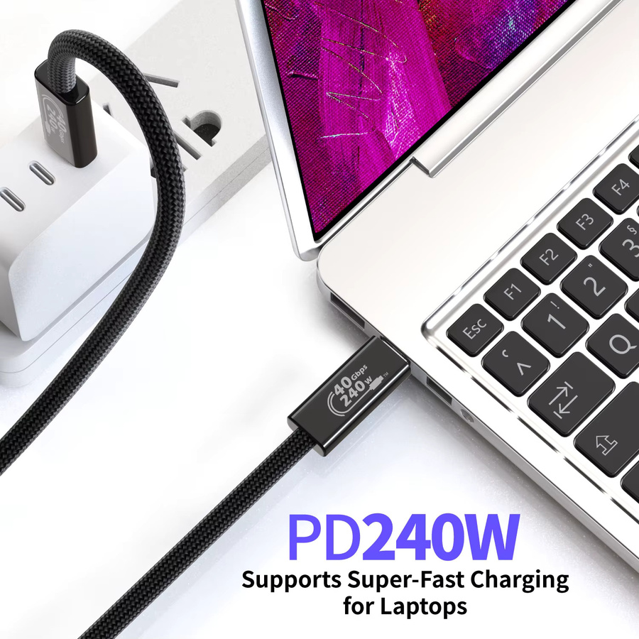 LAIHONEN USB4-Kabel in Schwarz mit 240 W Leistung, 40 Gbit/s Datenübertragung und 8K-Video Unterstützung, kompatibel mit Thunderbolt 4/3, iPhone 17/16/15, MacBook, iPad, Dell und Lenovo - Bild 3