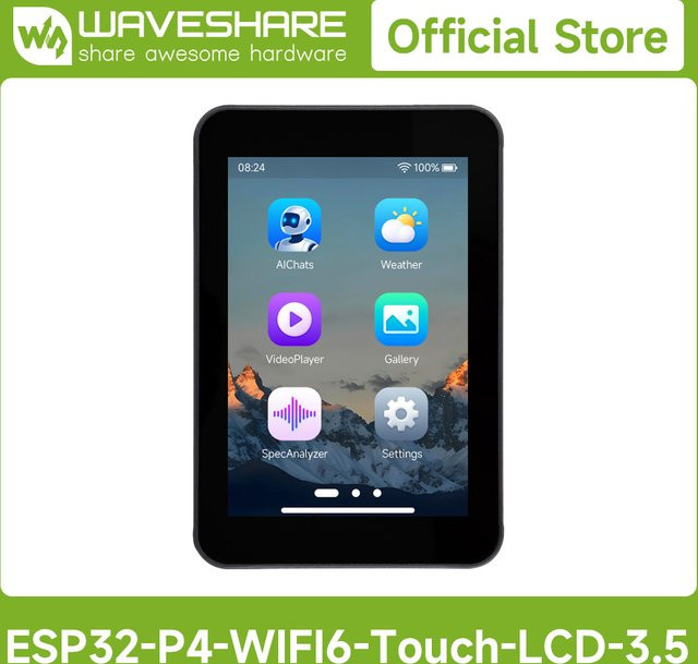 Waveshare ESP32-P4-WIFI6 Smart Vision Development Board mit 3,5-Zoll-Display, 320 x 480 Pixeln, OV5647 5MP Kamera und integriertem Mikrofon in Schwarz - Bild 1