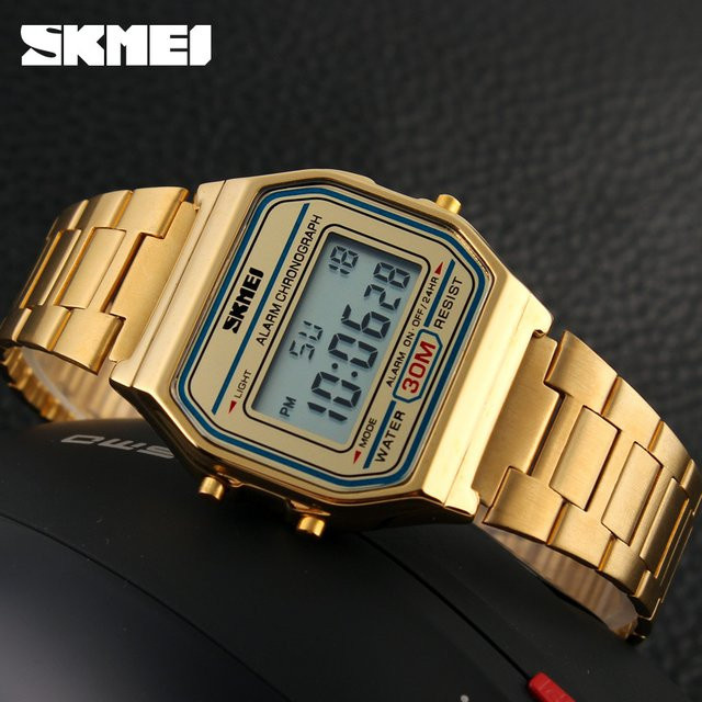 SKMEI Digitaluhr, Edelstahl, Schwarz, Herren - Bild 1