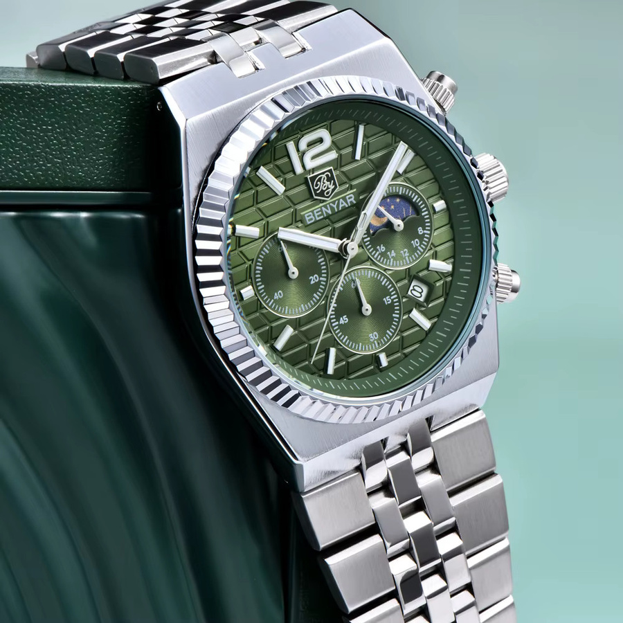 BENYAR Chronograph, Quarz, Edelstahl, Blau, Herren - Bild 3