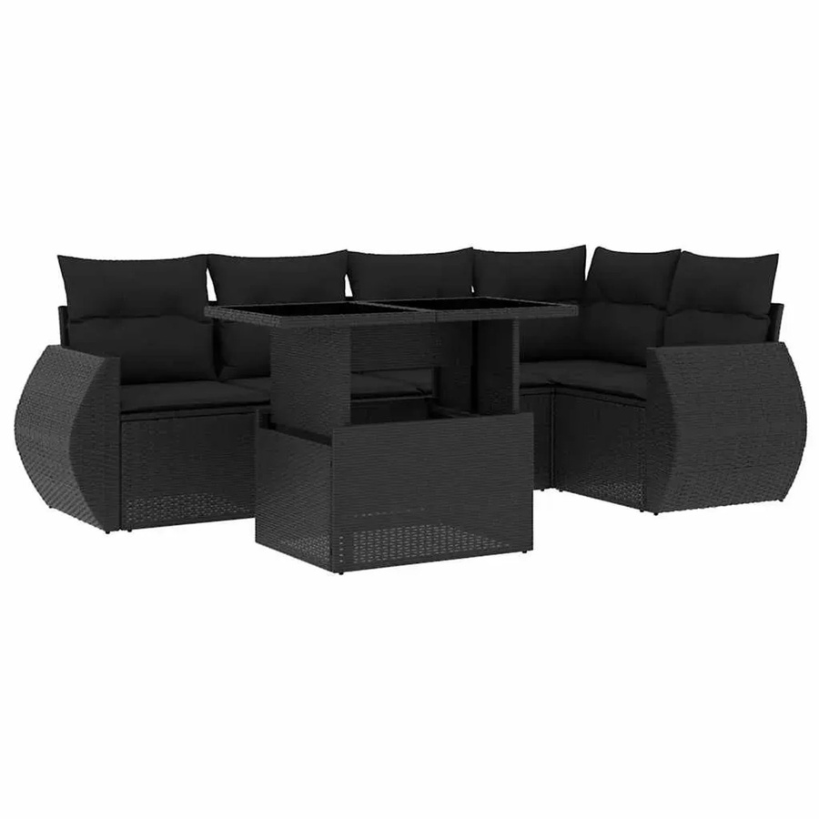 vidaXL 6-teilige Garten-Sofagarnitur in L-Form aus schwarzem Poly-Rattan mit Polsterkissen und pulverbeschichtetem Stahlgestell - Bild 2