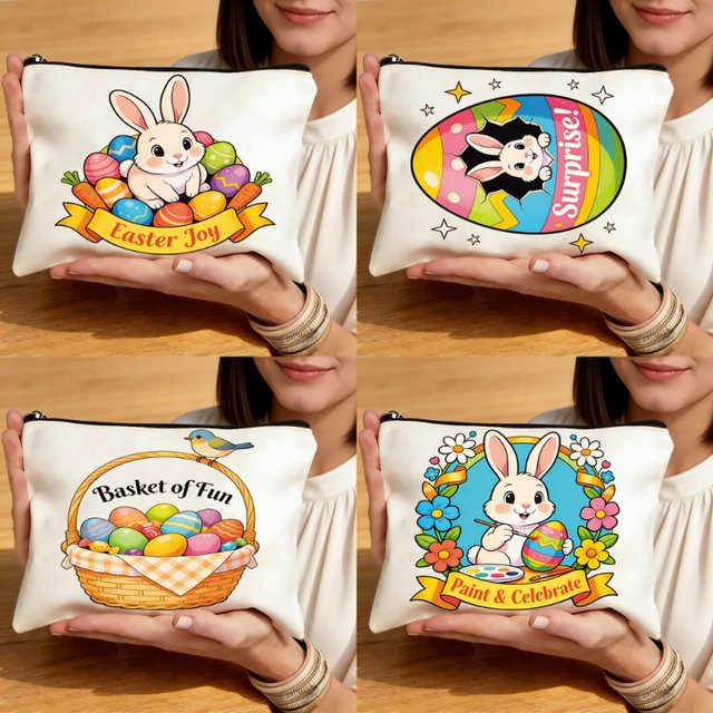 Multifunktionale Kosmetiktasche aus Leinwand mit Ostermuster als Handtasche - Bild 1