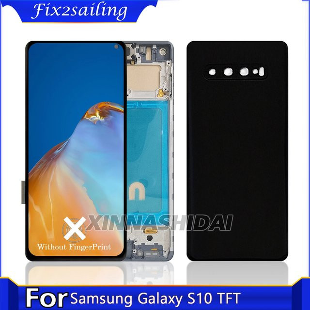 Samsung S10 G973 LCD-Display und Touchscreen-Digitizer-Baugruppe mit Rahmen in Blau - Bild 1