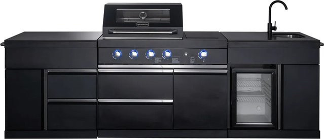 MyOutDoorKitchen Pure Freistehende Outdoorküche Plus aus Sinterstein und Stahl in Schwarz-Anthrazit mit Gasanschluss - Bild 1