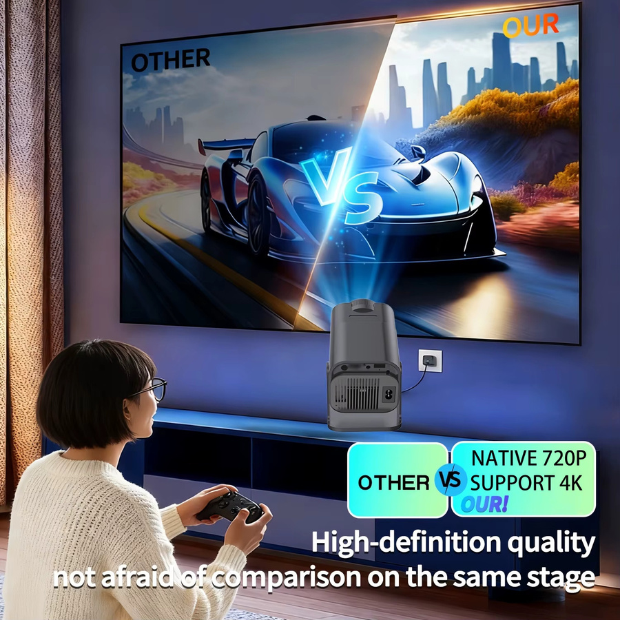 Sucetiho Projektor mit Android, 180 Grad drehbarer Standfuß, Wi-Fi 6 und Bluetooth 5.4, Native 720P Auflösung mit 4K Dekodierung und automatischer Trapezkorrektur - Bild 2