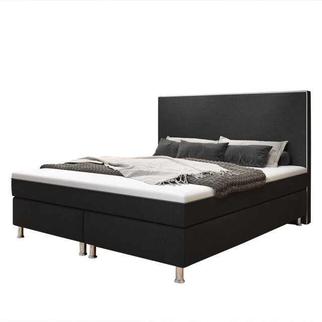 Inter Trading Boxspringbett King De Luxe in Schwarz mit Taschenfederkern und Webstoff, Breite: 180 cm, Tiefe: 200 cm - Bild 1