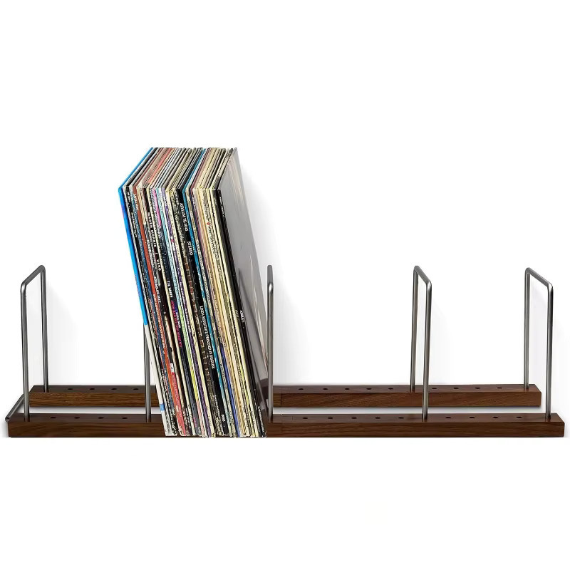 LIUSHADUOLA Retro Vinyl Platten Regal aus Holz und Metall in Braun - Bild 2