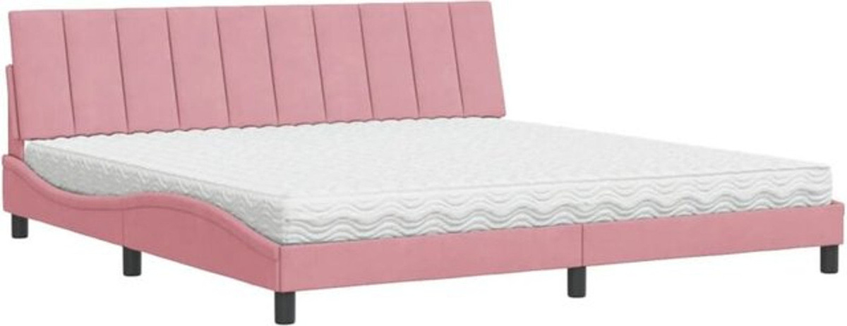 Modernes Polsterbett Hanko mit Matratze von vidaxl in Rosa und Weiß aus Samt und Metall, B/T: 200 x 200 cm - Bild 1