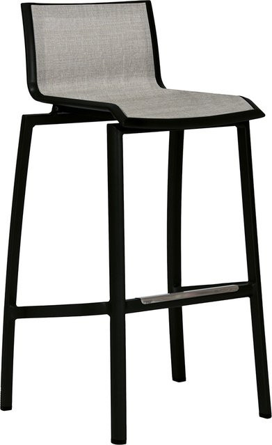 Stern Barstuhl Allround aus Aluminium in Schwarz Matt mit grauem Textil-Leinen-Bezug stapelbar - Bild 1