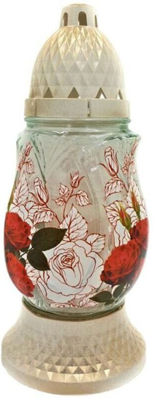Buri Grablicht Set mit Rosenmotiv aus Glas, 6 Stück, mehrfarbig, Höhe: 18 cm - Bild 1