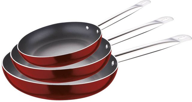 3-teiliges Pfannenset CLAVELES aus Edelstahl und Aluminium in Rot mit Antihaftbeschichtung - Bild 1