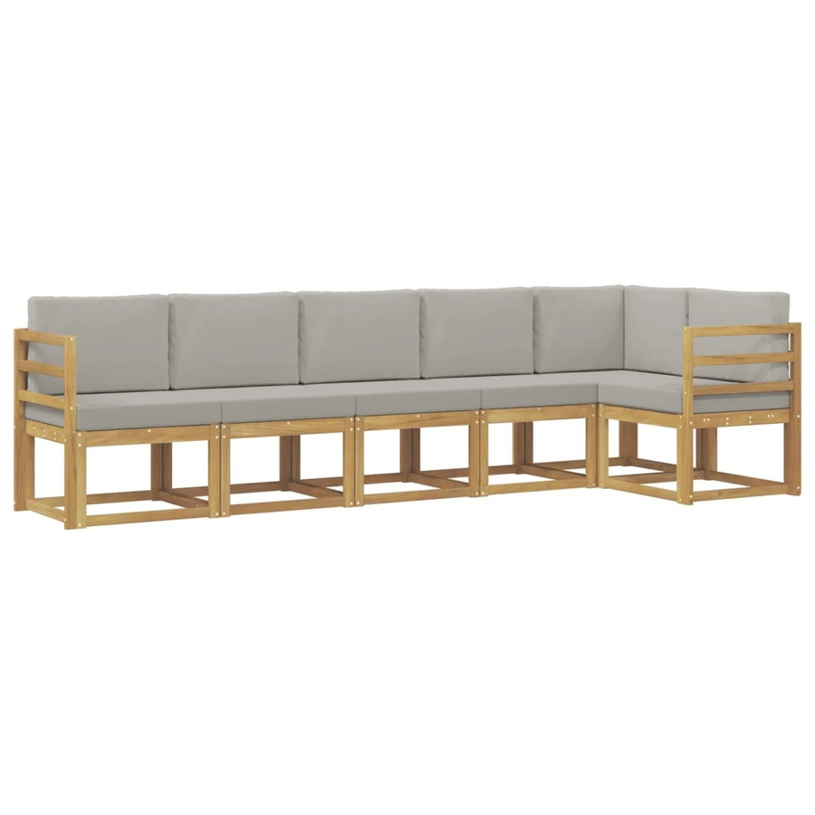 vidaXL Outdoor-Sofagarnitur 6-teilig in L-Form aus Akazienholz mit Kissen in Weiß und Hellgrau - Bild 2